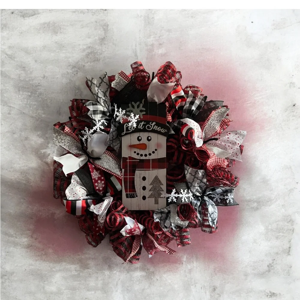Festive Snowman Holiday Wreath - Red, Black, White